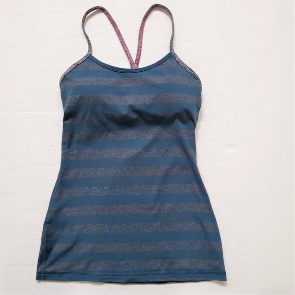 lululemon athletica Tops - Lululemon Power Y Tank Stripe Teal Gray 4